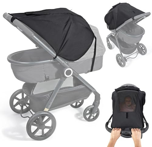 Orzbow Sonnensegel Kinderwagen & Babywanne Universal, Atmungsaktive Sonnenschutz Kinderwagen & Babywanne mit Klettverschluss, Stabile & UV Schutz 50+,mit Netz-Dachfenster,Einfache Installation,Schwarz