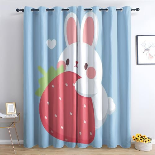 Luxfieo Kaninchen Vorhänge Kawaii Kaninchen Kinder Vorhang Blickdicht Gardinen 200cm Lang Verdunklungsvorhänge mit Ösen Thermovorhang für Wohnzimmer Schlafzimmer Fenster Deko 2er Set W#248