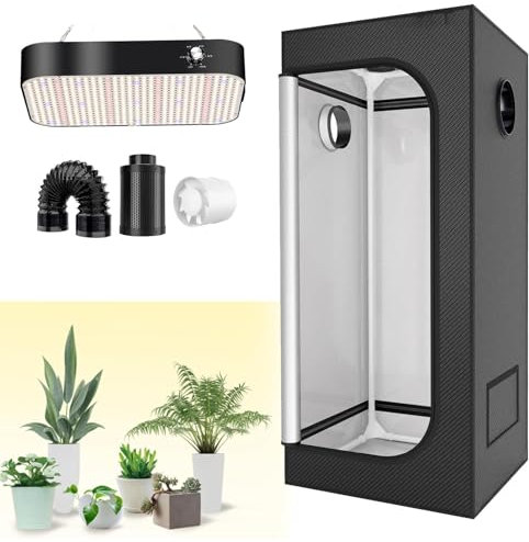 Kit completo de carpa de cultivo, kit de cultivo con lámpara LED de espectro completo de 200 W, regulable, 70 x 70 x 160 cm, kit completo de carpa de cultivo hidropónico.