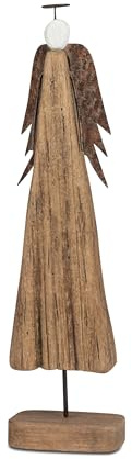 formano Weihnachtsengel Engel Weihnachtsschmuck Figur Deko-Engel 30x8cm aus masssivem Holz mit Herz-Durchbruch und Metall-Flügeln, Lieferumfang 1 Stück