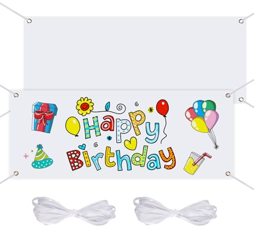 2 Pezzi Striscione Bianco Grande 180 x 100cm, Telo Bianco per Striscione Banner Personalizzato con Occhielli e Corde 6m, Per Matrimonio Compleanno Matrimoni Eventi Scolastici Anniversari Dipingere