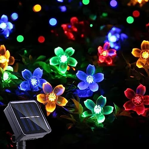 Kousee Solar-Lichterkette für den Garten, 12 m, 100 LEDs, Blütenlichterkette für den Außenbereich, IP65 wasserdicht, Solar-Gartenblumen-Lichterkette, 8 Modi, Blumenlichter für Terrasse, Baum, Hof
