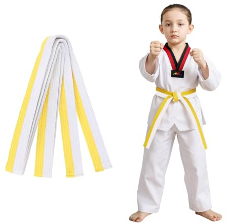 COYUN 1 pcs Ceintures D'arts Martiaux, Blanc et jaune Ceintures de Judo, Ceinture de taekwondo professionnelle pour karaté ceinture de sport Ceinture Accessoire de sport de combat Taekwondo, 180cm