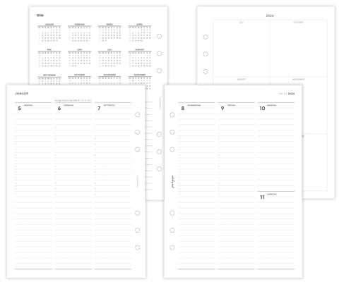 pen & pages® Kalender 2026 Spalten mit Uhrzeiten 1 Woche auf 2 Seiten DIN A5 Kalendereinlage für Ringbuch mit DACH Feiertagen Jahresübersicht 6 fach Lochung