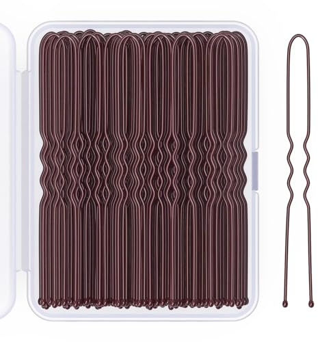 2.8 Inch U Shaped Hair Pins for Women Girls, Long Hair Pin Bobby Pin for Secure Bun Hairstyles, 100 Count (Brown)