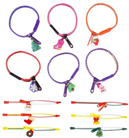 HABNI 12 Pcs Pulseras Con Cremallera De Navideña Mezclados Pulseras De Navideña Pulseras Con Cremallera Pulseras De Amistad Con Cremallera Gadgets De Fiesta Pulseras De Cumpleaños Per Navideña