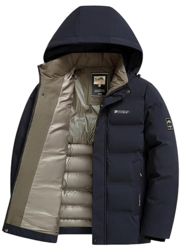 Oanviso Hombres Parka Chaquetas de Abrigo con Capucha Engrosado Chaqueta de Plumas Abrigo Cremallera de Invierno Manga Larga Down Jacket de Viento A Armada XL