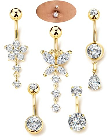 ORAZIO 5 Pares Dorado Piercing Ombligo Acero Quirurgico