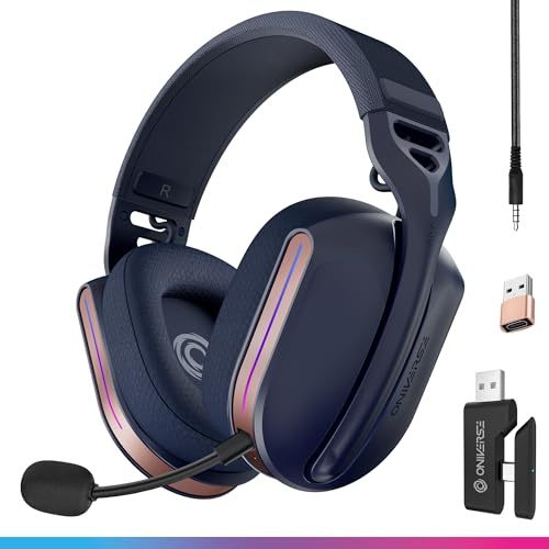 Oniverse Casque Gaming sans Fil Polaris Compatible PS5 PS4 Switch PC Mobile, Casque Gamer léger LED Faible Latence 2.4GHz ou Bluetooth, Batterie 33h, Son virtuel 7.1, Double Micro - Bleu