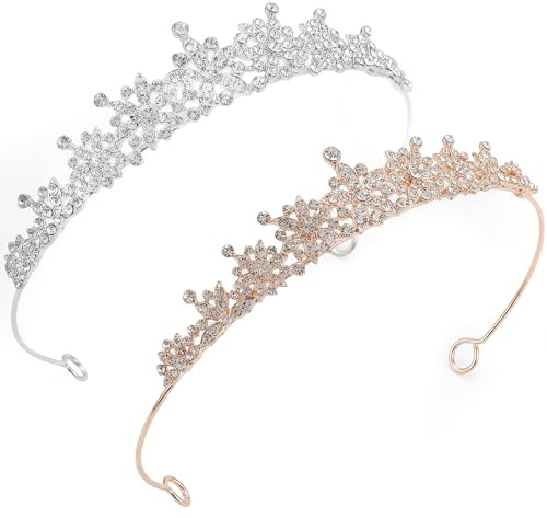 Katyjun Krone Damen 2er-Set mit Pin-Loops für festen Halt, elegantes Diadem Hochzeit für Braut Geburtstag Prom, leichte Tiara Silber und Gold aus Legierung Strass 12.5x5cm