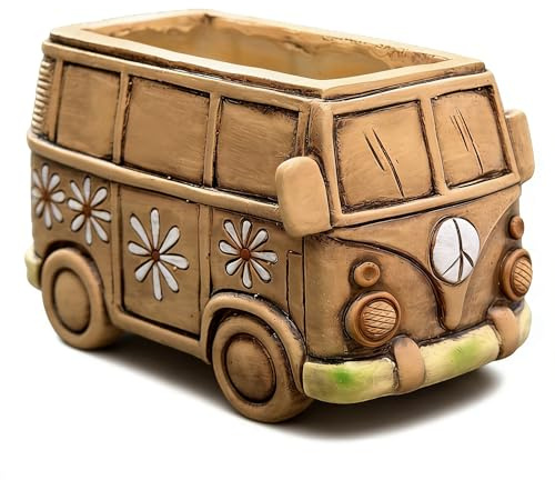 seedman HarzSukkulententopf, Gartendeko Bus,Sukkulenten Blumentopf, AtmungsaktiveSüße Sukkulenten, kleine HarzPflanzgefäße mit Drainageloch, für Zuhause, Innen- und Außenbereich, Gartendekoration