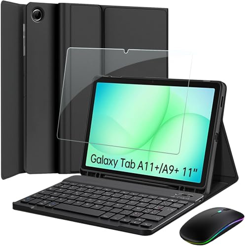 Nanhent Clavier Coque pour Samsung Galaxy Tab A11+ Plus 2025/ A9+ Plus 2023 11 Pouces Tablette, LED Bluetooth 2.4G Souris, AZERTY Français Amovible sans Fil Clavier Étui Housse avec Protection écran