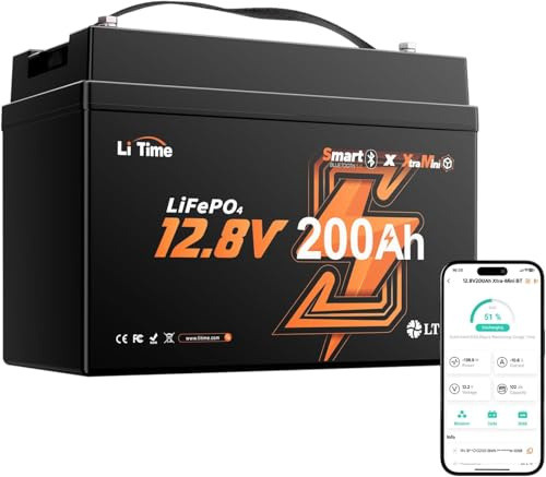 LiTime 12V 200Ah Xtra Mini Lithium Batteri med Bluetooth för Husbil och Båt | Xtra Mini, Bluetooth, 200A BMS, Lågtemperaturskydd, 2560Wh, för Husbilar, Trollingmotorer, Båtar och Off-Grid-Stugor