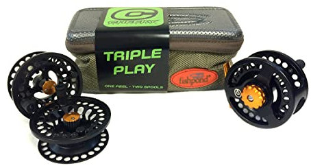 Cheeky Fishing Tyro 375 Triple Play Bundle mit Fliegenrolle und 2 Ersatzspulen, Schwarz/Orange
