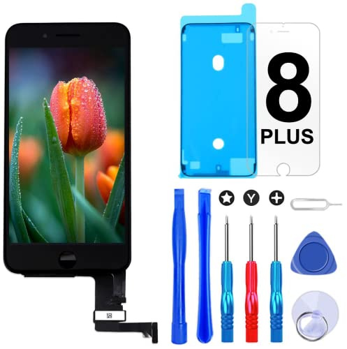 Display für iPhone 8 Plus Schwarz LCD Bildschirm Touchscreen Digitizer | HD LCD, feines sensibles Touch, stabil langlebig, 3D Touch, Reparaturset, Schutzglas und Dichtung für Bildschirmreparatur