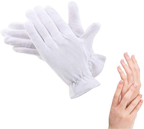 Guanti in cotone bianco, guanti idratanti, morbidi ed elastici per la cura della pelle, guanti da lavoro per le donne mani asciutte ispezione gioielli e altro ancora, taglia unica (1 paia)