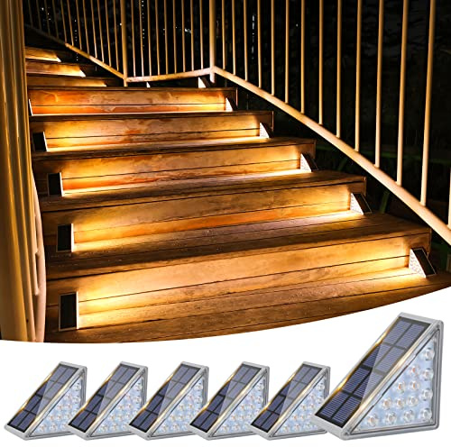 VOLISUN Solar Stair Lights 6 Pack, Solar Step Lights Outdoor Waterproof IP67, LED Outdoor Step Light,Outdoor Light Decor for Garden Stair, Deck, Front Step, Front Porch, and Patio（3000K）