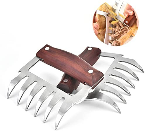 Tuzsocr Griffes déchiqueteuse de Viande BBQ,Tiré Porc Shredder Griffes,Griffes d'ours BBQ,Acier Inoxydable pour Griffes de Viand,Manche en Bois,pour la Maison, la Cuisine, Le Barbecue