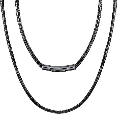U7 Largeur 2mm/3mm-Chaîne Homme Cuir Cordon Noir Homme Collier Cordon Fermoir Acier Inoxydable Bijoux Tendance Simple pour Homme Femme 41cm/46cm/51cm/55cm/61cm/66cm/71cm/76cm