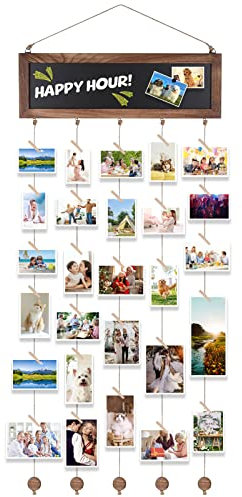 Segutage Wandbehang Collage Bilderrahmen mit 30 Clips, Collage Bilderrahmen zum Aufhängen von Foto-Display, DIY Holzdraht, Kunstwerke, Drucke, Karten, Halter Organizer für Wanddekoration