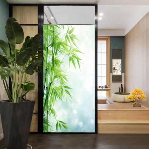 Grüne Pflanzen, Sichtschutzfolie für Fenster, modern, sonnig, natürlicher Baum, Bambus, Buntglas, Fensterabdeckung, statisch haftende Fensterfolie für Zuhause, Büro, Geschäfte, 70 x 120 cm