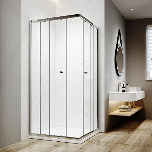 EMKE Eckeinstieg Duschkabine 75x90 cm Duschabtrennung Schiebetür Duschtür Duschwand Komplettdusche Duschkabinen Doppel Eckdusche Duschschiebetür NANO Glas Höhe 185cm