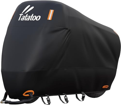 TATATOO Motorcycle Cover Waterproof Outdoor, 300D Heavy Duty, UV & Rain Resistant, Windproof with 3 Buckles, Fits Most Motorcycles, Cruisers, Sportbikes, Dirt Bikes, Scooters up to 96.5 - XXL Size