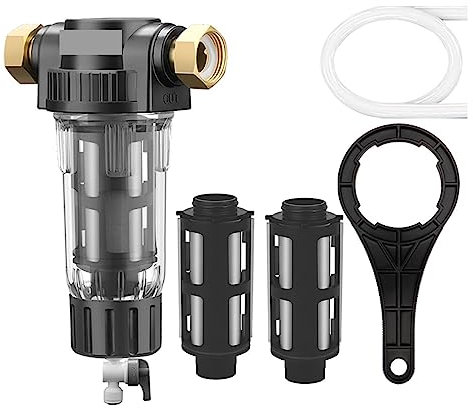Filtre à eau sous évier, Pré filtrer les sédiments de toute la maison, préfiltre central de filtre à eau, système de purification à contre-courant en acier inoxydable pour cuisine, salle de bain, camp