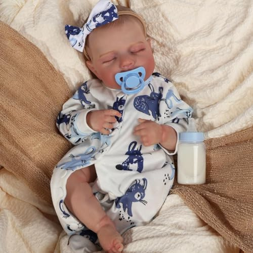 JUYOUYI Lebensechte Reborn-Babypuppen, 45 cm große, realistische Babypuppe mit einem Körper aus Vollvinyl, Real Life, für Kinder ab 3 Jahren (anatomisch korrektes Jungenmodell)