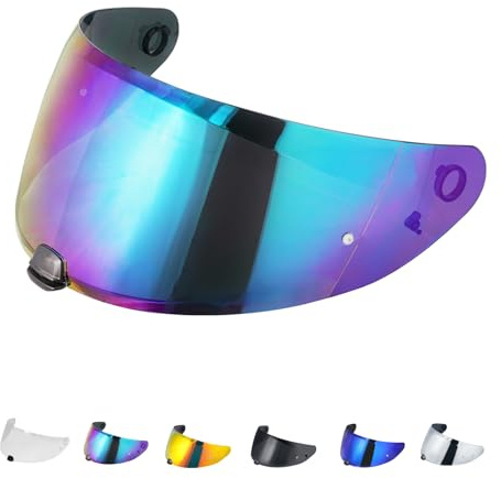 Visiere Casque Moto pour i70 i10 HJ-31,Visière de Casque de Protection Contre Le Vent Moto,Remplacement de Lentille de Casque de Visière de Casque de Moto(Arc-en-Ciel)
