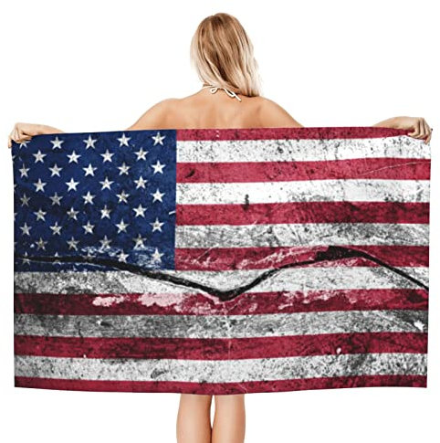 Fitnesshandtuch Amerikanische Flagge Auf Rissigen Saunatuch One Size Strandtuch Pflegeleicht Reisetuch Für Sport, Sauna, Reisen, 80X130Cm