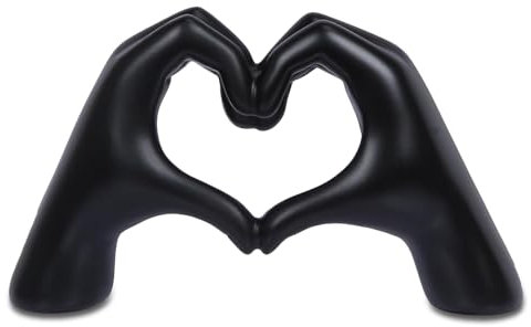 Kityemo Escultura de Manos y Corazón Negro en Resina - Decoración Moderna para Estantería y TV, Centro de Mesa para Salón, Arte Minimalista para Pared (Regalo para Bodas y Hogar)