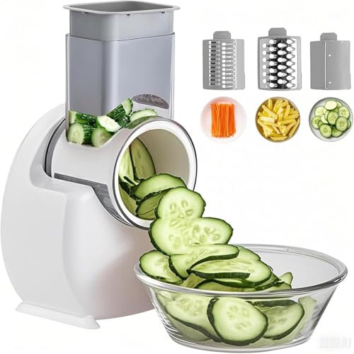 Electric Cheese Grater, Salad Maker Multi Fruit Cutter for Vegetables, 50W Electric Rotary Chopper Slicer with Stainless Steel Cone Blades for Home Kitchen Use