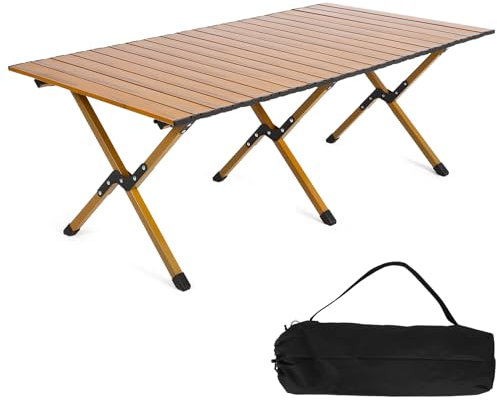 HAUSPROFI Campingtisch Klappbar, Klapptisch Ultra Leichte, Falttisch Tragbar, Faltbar Camping Table mit Tragetasche, Outdoortisch Groß, 116x60cm, Braun