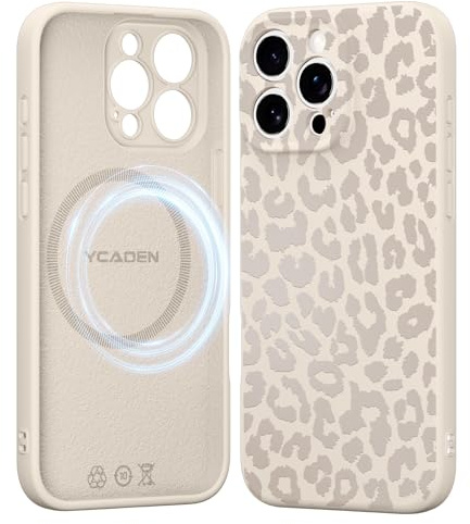 Saqmkil Handyhülle Magnetische für iPhone 13 Pro 6,1 Hülle, Aesthetic Muster Leopard Mädchen Case Kompatibel mit MagSafe,Weich Flüssigem Silikon TPU Bumper Stoßfeste Kratzfest Schutzhülle Cover,Beige