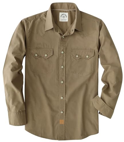 Dubinik Pärla snäpp-skjortor för män långärmad lätt ledig västerländsk pläd cowboy bomull vintage arbetsskjorta, Khaki, XL