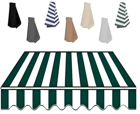 Awning Replacement Fabric Top Cover Front Valance (Without Frame), Waterproof Sun Shade Awning Cover for Outdoor Patio Yard Garden, Sun Shade Shelter Canvas(Dark Green and White,200x150cm)