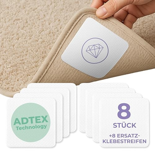 Livilin Teppich Antirutschunterlage Antirutsch Pads [AdTex Technology] 8Stk. Anti Rutsch Pads Waschbar +Ersatzklebestreifen Anti Rutsch Teppichunterlage rutschfest Antirutschmatte für Teppich 10x10cm