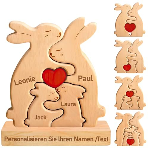 Personalisierte Geschenk-Holzkunstpuzzle der Bärenfamilie,Holz Bär Skulpturen mit 2-7 Namen Graviert,Desktop Ornament Home Tischdekoration,Geschenke für Familie Muttertag Vatertag (Stil-5)
