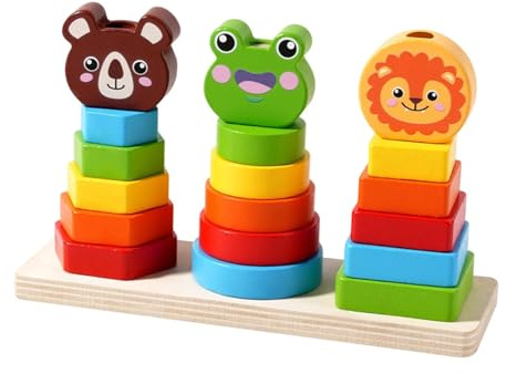 Sharplace Jeu d'empilage en Bois, Blocs de Construction Classiques, Puzzle à Assembler, Jouet d'empilage géométrique pour Filles et garçons,