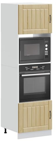RMIHSJG Lucca Sonoma Lot de 2 armoires de cuisine en chêne Sonoma avec grand espace de rangement et pieds réglables en hauteur pour four et micro-ondes, design peu encombrant