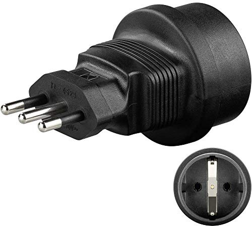 Goobay 95305 Schutzkontakt Buchse auf Italien Stecker Netzadapter Reiseadapter, 1 Stück,Schwarz