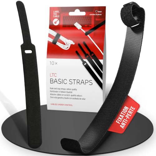 LABEL THE CABLE Clip Fermacavi a Strappo - Fascette Cavi con Nastro a Strappo - Organizer Cavi - 17 cm - LTC BASIC STRAPS - Confezione da 10 - Nero - LTC 1110