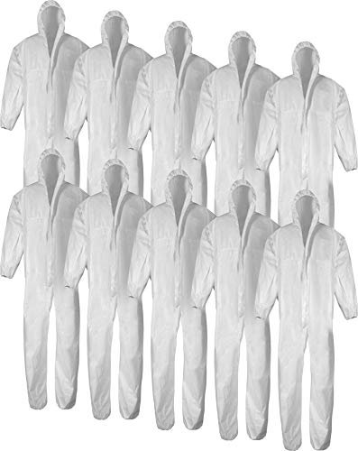 normani 1-10 Stück Einweg Schutzanzug Overall aus Polypropylen mit Kapuze und Reißverschluss [Gr. M-XXXL] Farbe 10 Stück Größe M