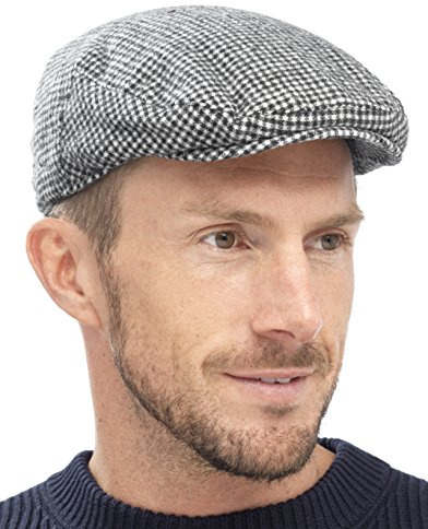 Tom Franks Mens Traditional Flat Cap Black White M/L
