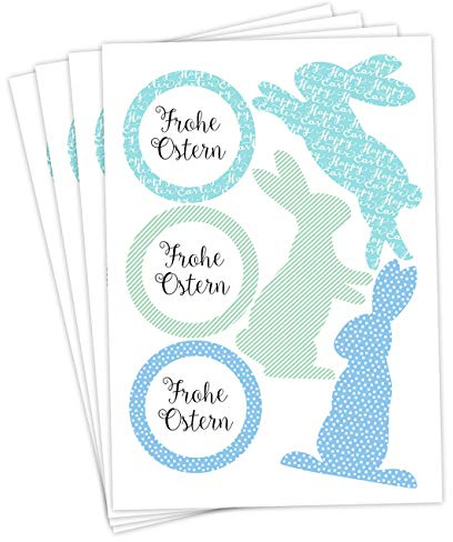Papierdrachen 24 Oster Aufkleber zum Basteln und Dekorieren - Motiv Osterhasen & Frohe Ostern in Blautönen - Sticker Nr 10 - Ostern 2023