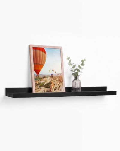 Wandregal Schwarz Bilderleiste Holz MDF 70 cm Schweberegal Regal Wand | Bilderrahmen und Deko-Objekte, Fotoleiste, U-förmiges Profil, modernes Design, pflegeleicht, mit Montage-Zubehör