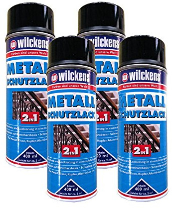 4x WILCKENS 400ml Metall Schutzlack Spray 2in1 Rostschutz schwarz