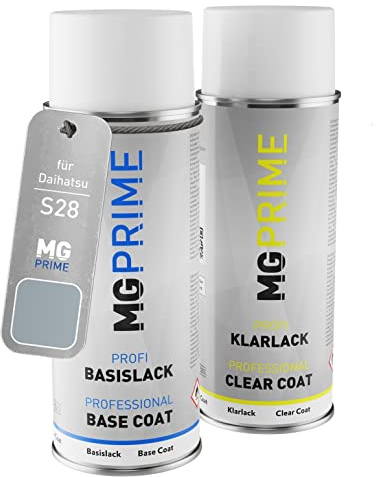 MG PRIME Autolack Set Spraydose für Daihatsu S28 Bright Silver Metallic +1K | Arktis Silber Perleffekt, Set aus Basislack + Klarlack, Sprühdosen 400ml