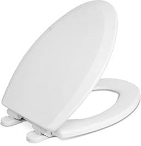 Centoco Elongated Toilet Seat, Heavy-Duty Wood Core with Plastic Scratch-Resistant Finish, Soft Close, Made in the USA, 900SC-001, White